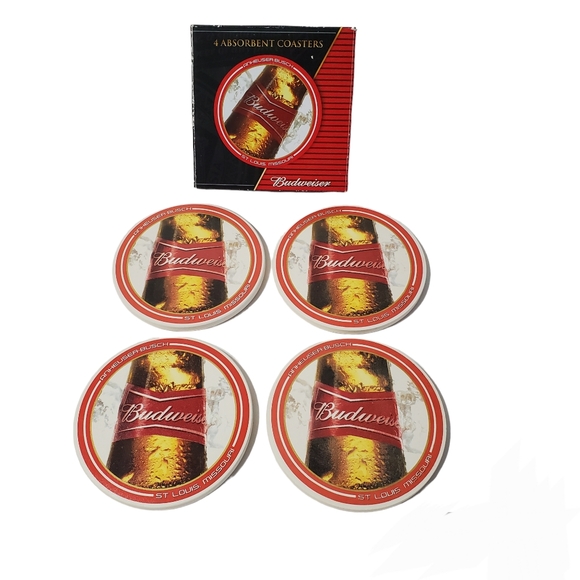 Budweiser Absorbent Coaster Set of 4 New 2008 - Picture 1 of 6